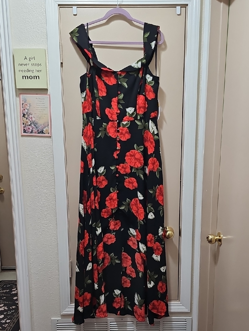 HPremier Black High-low Dress with Red Floral Print